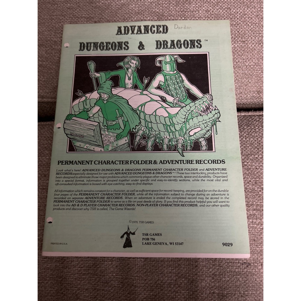 TSR Advanced Dungeons and Dragons D&D Character Adventure Record Sheets Vintage
